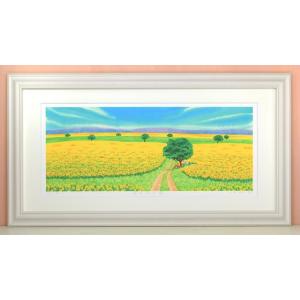 絵画　栗乃木ハルミ（くりのきはるみ）・菜の花の道　版画　インテリア