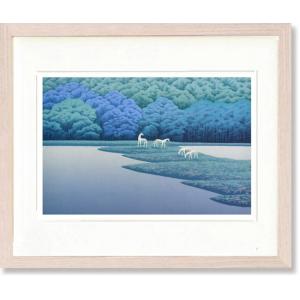 絵画　国武久巳・水辺の馬たち　アート　インテリア　風景画