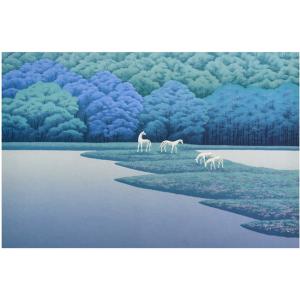 絵画 国武久巳・水辺の馬たち アート インテリ...の詳細画像1