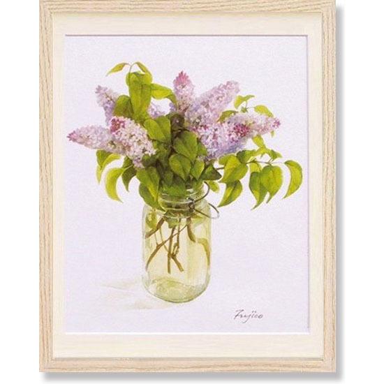 絵画 花　橋本不二子　ライラックの香り　植物画  インテリア 花瓶とフラワー