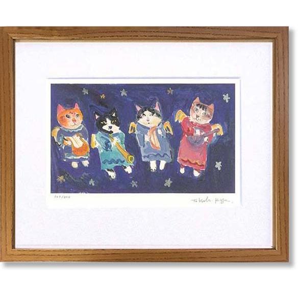 絵画 版画 猫　久下貴史・幼いエンジェルキャップ　インテリア