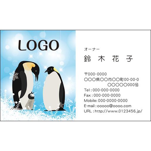 カラーデザイン名刺　ショップカード　印刷　作成　100枚　ロゴ入れ可　ペンギン　animal018