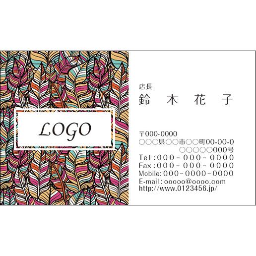 カラーデザイン名刺　ショップカード　印刷　作成【100枚】ロゴ入れ可　シック　羽　feather00...
