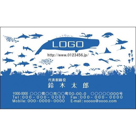 カラーデザイン名刺　ショップカード　印刷　作成　100枚　ロゴ入れ可　マリンショップ　スキューバダイ...