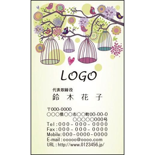 カラーデザイン名刺　ショップカード　印刷　作成　100枚　ロゴ入れ可　鳥かご　ナチュラル　かわいい　...