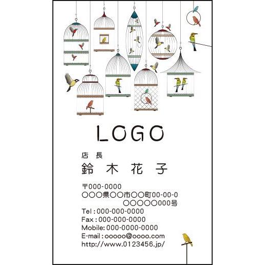 カラーデザイン名刺　ショップカード　印刷　作成　100枚　ロゴ入れ可　鳥かご　ナチュラル　かわいい　...