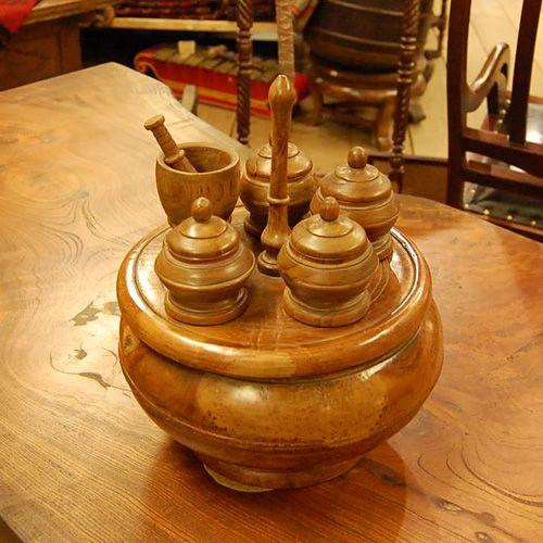 Thai Spice Set タイ木製ボール付きスパイスセット ボウル すりつぶし棒 薬膳 チーク材