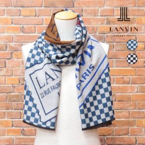 LANVIN ストール しっとりレーヨン チェック＆ロゴ