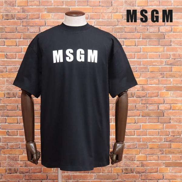 2023春夏 MSGM モックネック Tシャツ 3440MM163 ジャージー伸縮 ロゴ レタード ...