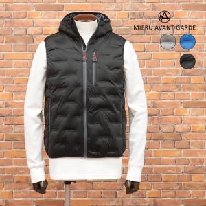 秋冬 MIERU 中綿ベスト 天竺ジャージー 伸縮◎ 無地 ジップポケット 防寒 チョッキ スポーティー シンプル メンズ ミエル 東北 仙台