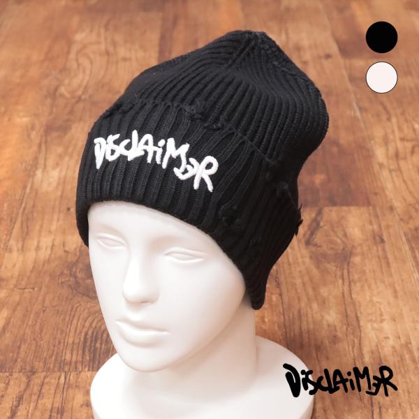 【期間限定ポイント10倍】DISCLAIMER ニットキャップ ロゴ刺繍 ダメージ加工 ビーニー 帽...
