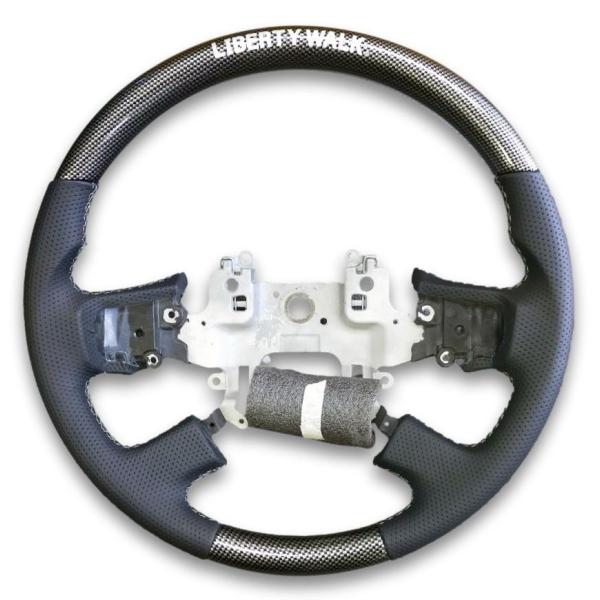 LB-Trucks オリジナル ハンドル ステアリング カーボンプリント シルバーステッチ レザー調...