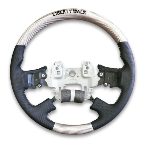 LB-Trucks オリジナル ハンドル ステアリング シルバーカーボン シルバーステッチ レザー調...