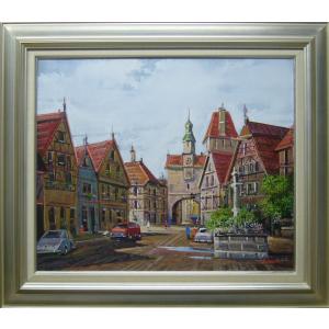 竹内敏彦 絵画 油絵 肉筆油絵 風景画 パリの街角 F8 送料無料 : アート