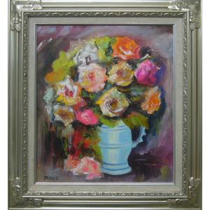 絵画 油絵 田澤禮次 肉筆油絵 静物画 コスモス 花瓶 F10 : アートフジ