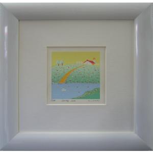 岡本 よし美 絵画 版画 木版画 人物画 花女童 送料無料 : アートフジ