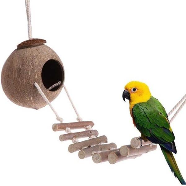 ペットハウス ココナッツシェルハウス 鳥かご 巣穴 はしご 隠れ家　　　　　　鳥かご　パーツ類　鳥用...