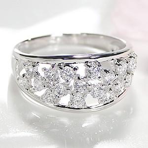 pt900 ダイヤモンドリング H-SIクラス 0.75ct 繊細な透かし模様