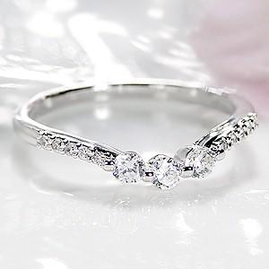pt900 0.25ct Ｖライン ダイヤモンドリング プリンセスKAKO