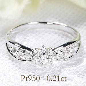 Pt950 0.21ct ダイヤモンド フラワー リング