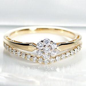 ダイヤモンド リング k18 YG PG WG ダイヤ フラワー 二連 指輪 ピンキー 人気 Vライ...