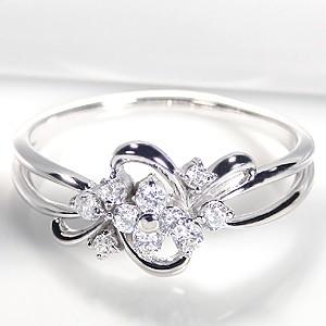 Pt950 0.18ct ダイヤモンド フラワー リング