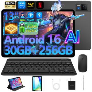Android16【人気★13インチ大画面】50%OFFクーポン★タブレット 32GB+256GB 1TB拡張 Wi-Fiモデル 90Hz WidevineL1 11000mAh キーボード付き U13 セット版