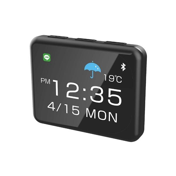 スマートクロック 車内 時計 スマホ連動 カレンダー 通知表示 ボタン電池 貼付け型 黒 コンパクト...