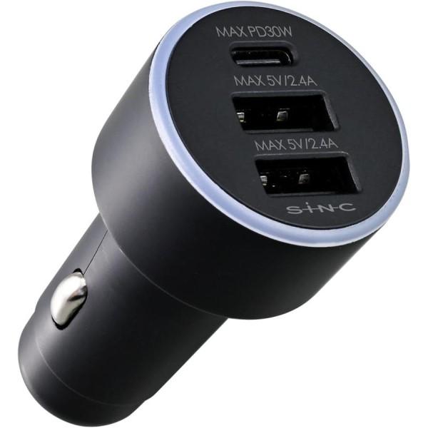 DC/USBパワープラグC1A2 車内 充電器 USB-A USB-C 3口搭載 3台同時充電 DC...