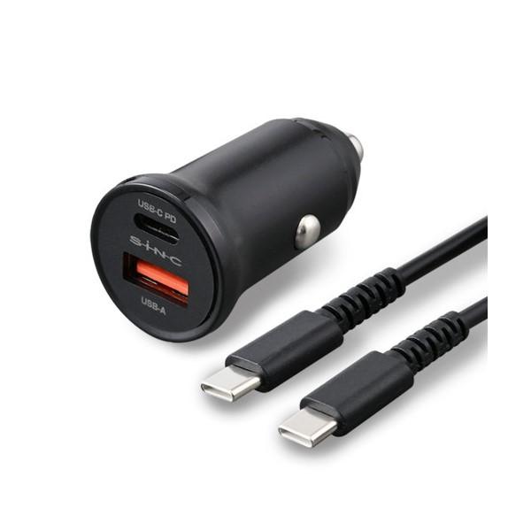 DC/USBパワープラグ+USBケーブル 車内 充電器 急速充電 USB Type-A CtoC ケ...