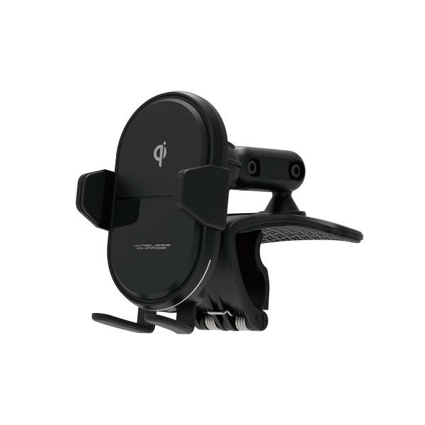 QI自動開閉ホルダー 手帳対応 キャパシタ付 クランプ取り付け ワイヤレス 充電器 黒 クリップ固定...
