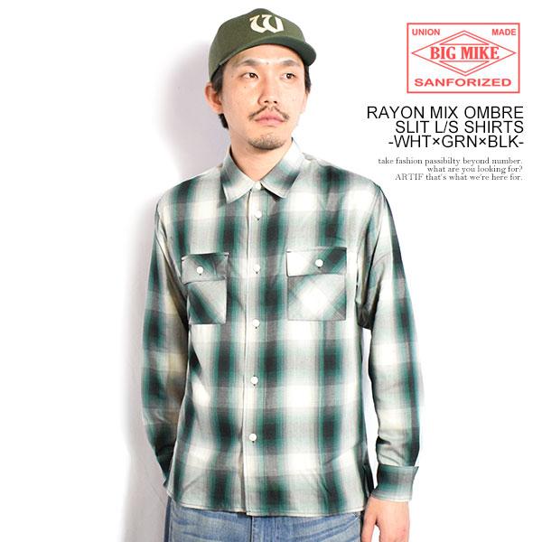 ビッグマイク シャツ BIG MIKE RAYON MIX OMBRE SLIT L/S SHIRT...