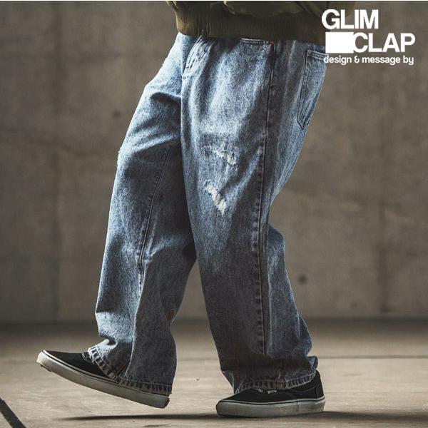 グリムクラップ パンツ GLIMCLAP Chemical processing denim wid...