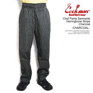 クックマン パンツ COOKMAN Chef Pants Semiwide Herringbone Stripe Charcoal -CHARCOAL- シェフパンツ セミワイド 送料無料｜ARTIF