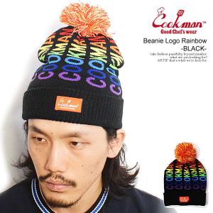 クックマン ニットキャップ COOKMAN Beanie Logo Rainbow -BLACK- メンズ ニット帽 ビーニー｜artif