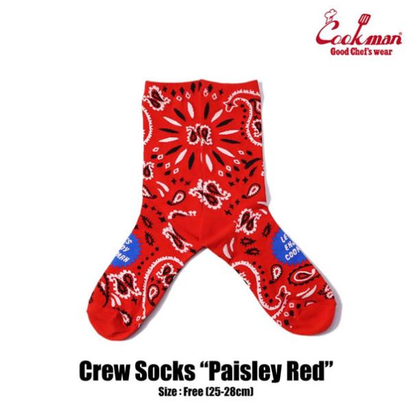 クックマン ソックス COOKMAN Crew Socks Paisley Red メンズ 靴下 ハ...