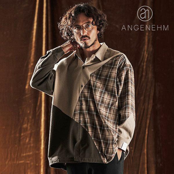 アンゲネーム シャツ ANGENEHM Mixed Fabric Panel Shirt 送料無料