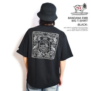 エンドレスサマー Tシャツ The Endless Summer TES BANDANA EMB BIG T-SHIRT -BLACK- メンズ 半袖 TES ビッグTシャツ 送料無料｜artif