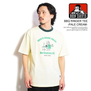 ベンデイビス Tシャツ BEN DAVIS BBQ RINGER TEE -PALE CREAM- メンズ 半袖 リンガーTシャツ トリムTシャツ 送料無料 ストリート｜artif