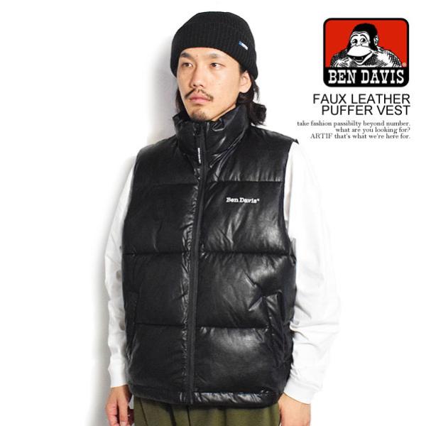 ベンデイビス ベスト BEN DAVIS FAUX LEATHER PUFFER VEST メンズ ...