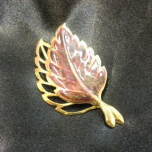 送料無料【ブローチ】　Vintage Brown&amp;Gold Leaf Brooch Pin(750)