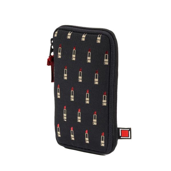 アクセサリーケース 携帯用 大きめサイズのジュエリーポーチ ヴァリアント・ルージュ リップ柄 黒 2...