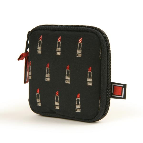 アクセサリーケース 携帯用 リングホルダー付きジュエリーポーチ ヴァリアント・ルージュ リップ柄 黒...