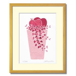 吉岡浩太郎 開運 風水版画-富士山飛鶴赤富士(つるとあかふじ)シルク