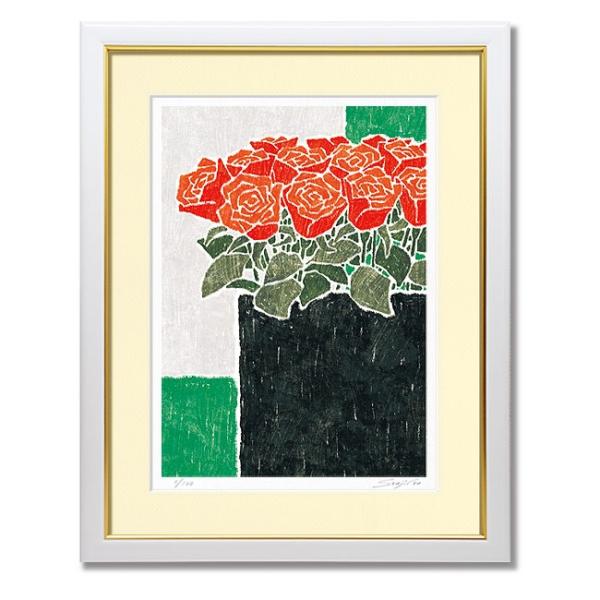 絵画 インテリア おしゃれ 絵 花の絵 風水「黒の花瓶と赤い薔薇」玄関に飾る絵 新居 新築 お祝い ...