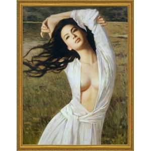 絵画 油絵 女性画「無題」手描き 直筆 人物画 裸婦画 30号サイズ 額