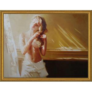 絵画 インテリア 額付 ( 黒) 油絵 F6-82023 人物 女性像 798614d7921a246b53857ea9e8ccfb