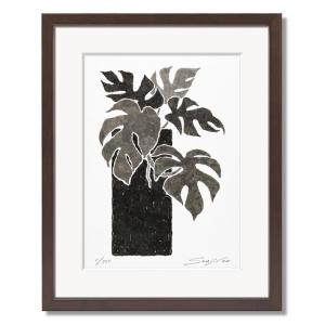 水墨画「気」狼 絵画 額入り 壁掛け 105cmx60cm 縦長 モダン 白黒