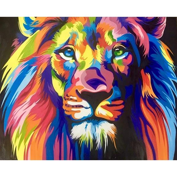 絵画 ライオン おしゃれ 絵 壁掛け インテリアカラフル 大型 100ｘ80cm 極彩色 大きな絵 ...