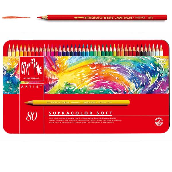 カランダッシュ アーチスト用 スプラ カラーソフト 水彩色鉛筆 80色セット 缶入 【 水溶性 水彩...